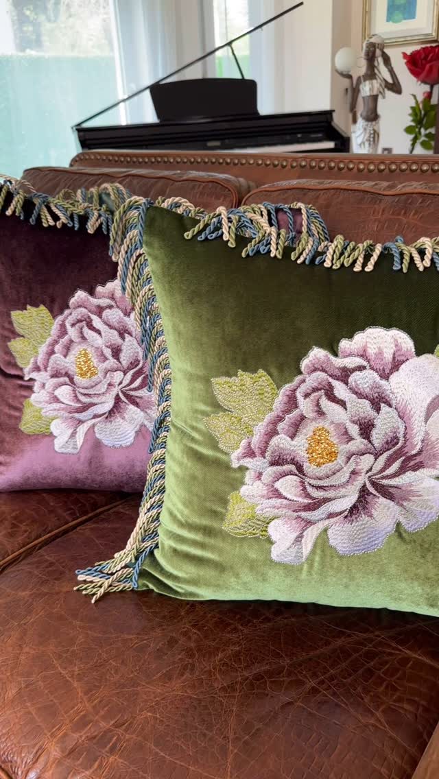 Rose Embroidered Cushion Set by Baysal Home, A rose embroidered cushion selection prepared to match the colors of the living room set.