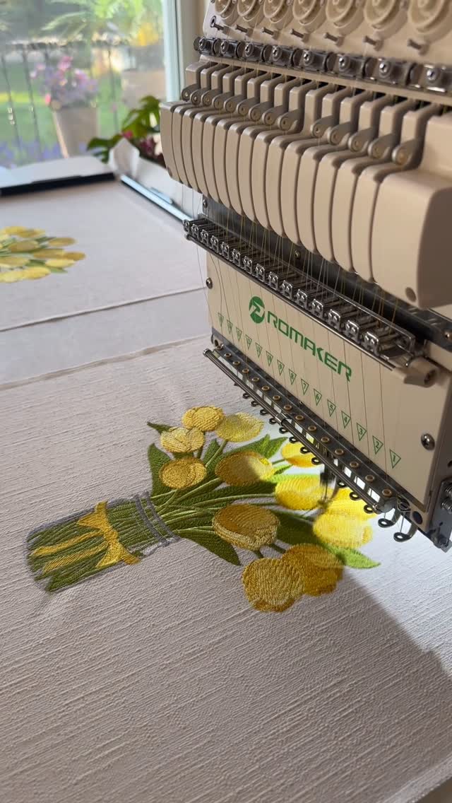 Yellow Tulip Embroidered Cushion by Baysal Home, A decorative piece embroidered with a yellow tulip motif for a warm, bright look.